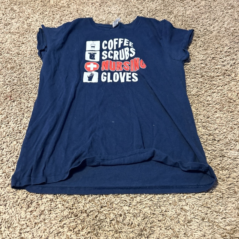 Gildan Blue Short Sleeve Tee with Coffee Scrubs Gloves Design